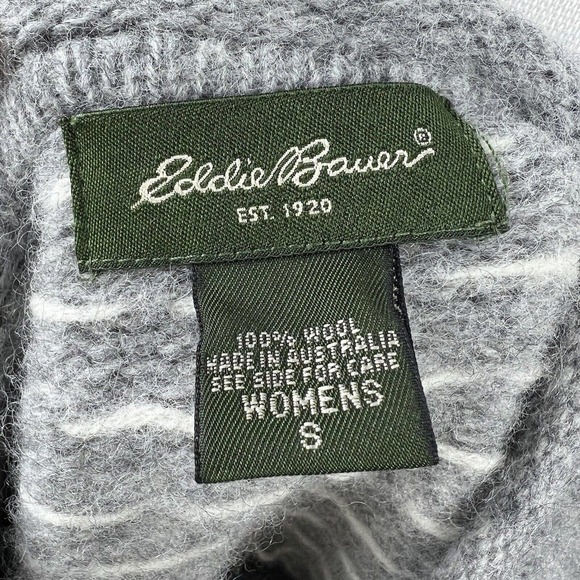 Eddie Bauer Vintage Gray Black Fair Isle Nordic Wool Cardigan Sweater S - Picture 9 of 14